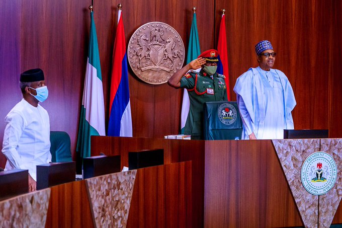 Buhari & Osinbajo Pictured At FEC Meeting At The State House Council Chambers