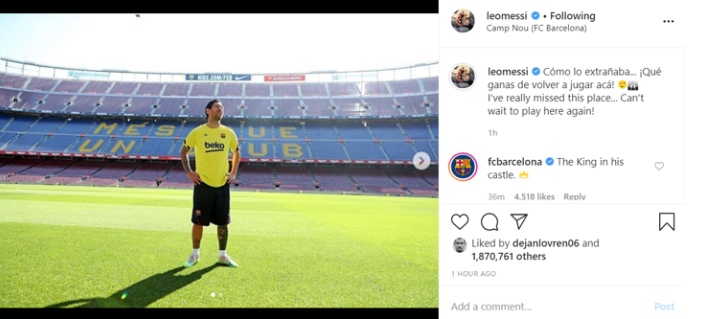 Messi Sends Emotional Message On Camp Nou Return: I’ve Really Missed This Place