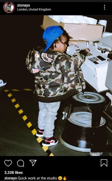 Wizkid’s Son, Zion Spotted Taking Music Lessons In His Dad’s Studio