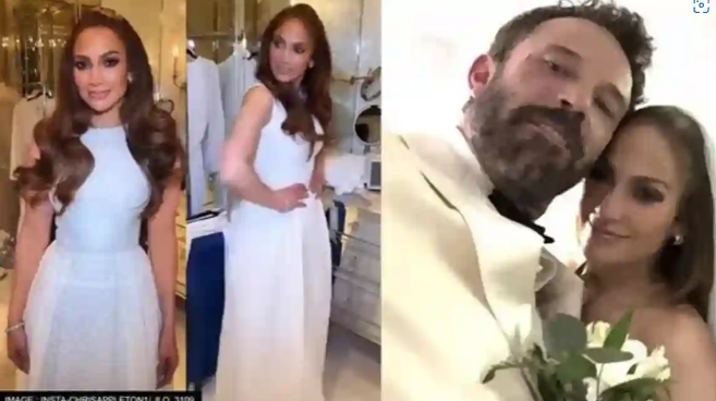Jennifer Lopez wears wedding dress from ‘old movie’ to marry Ben Affleck