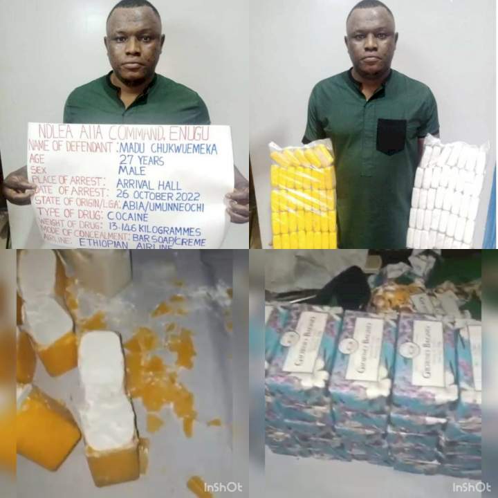 Cocaine packaged as tablets of bathing soap intercepted at Enugu airport by NDLEA (Photos & video)