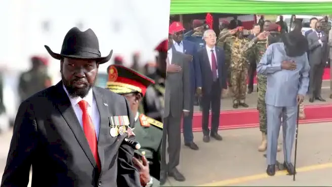 South Sudan President, Salva Kiir Mayardit urinates on himself at a public event (Video)