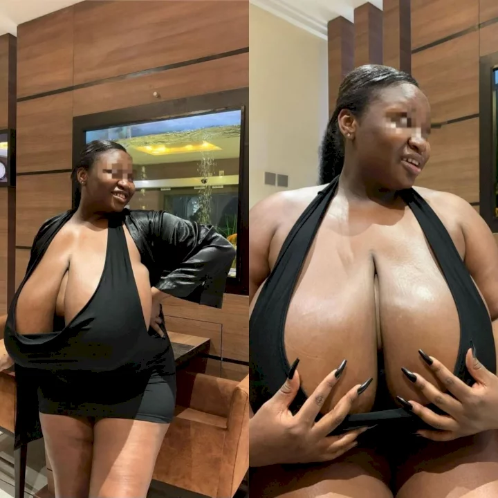 Endowed woman goes viral after sharing photos of her curves spilling out of skimpy dress (photos)