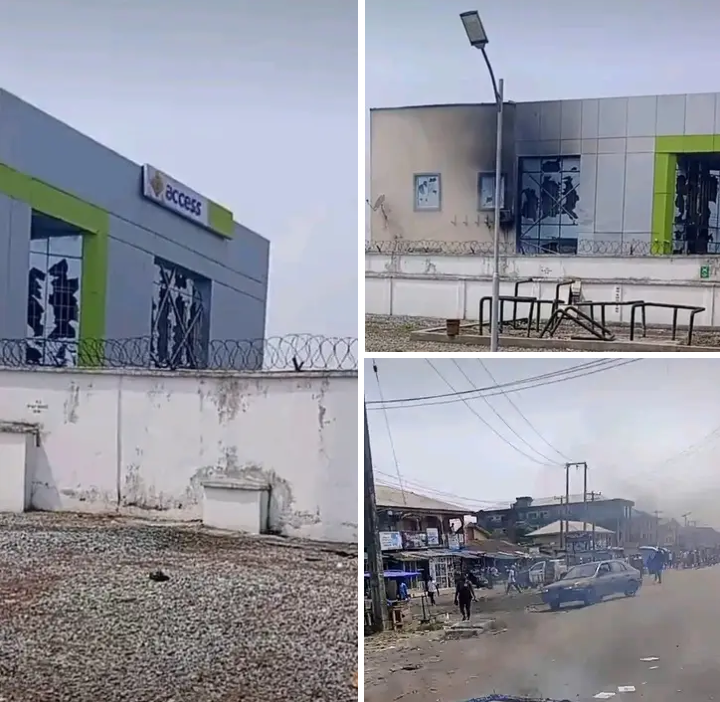 Angry Youths Burn Access Bank in Udu Area Of Warri, Delta State