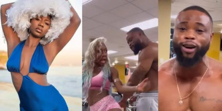 “I couldn’t help it” – Man screams in defense as he accidentally grabs Korra Obidi’s backside during dance at the gym (Video)