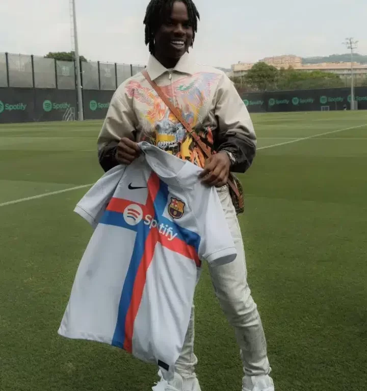 Rema pays visit to FC Barcelona, receives warm welcome from players