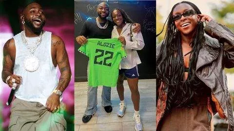 Michelle Alozie and Davido: Super Falcons star gifts Chioma’s husband jersey