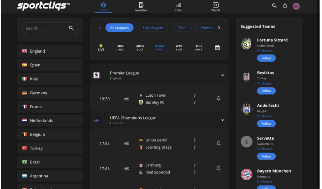 Check Live score Results of all Sports Fixtures on Sportcliqs